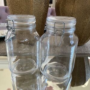 Set of 2 8.5" Clear Glass Hinged Square Canister